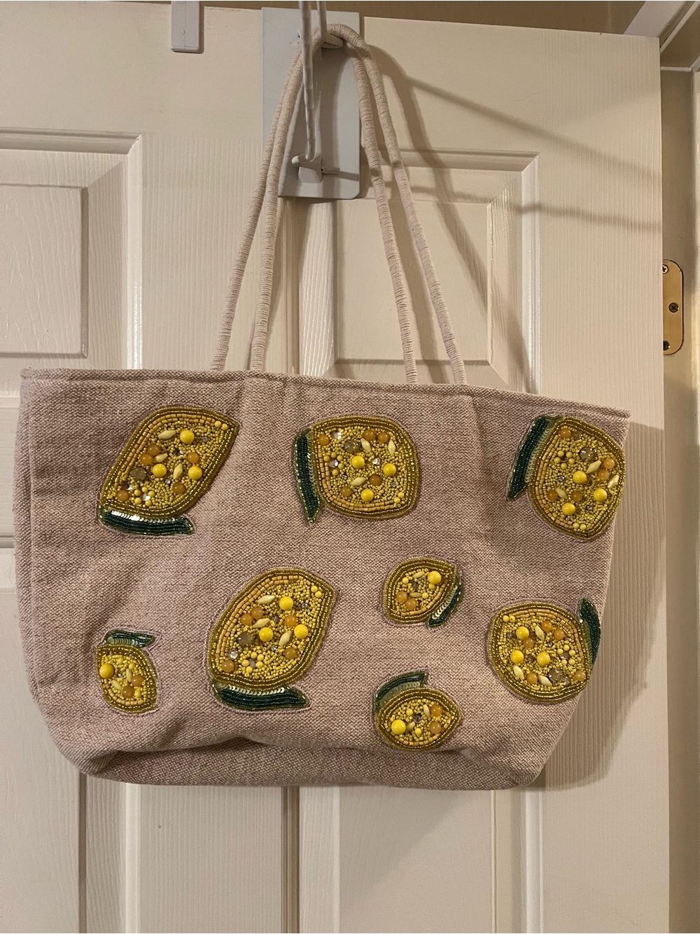 NWOT Viral Beaded Lemon Tote Bag in Beige